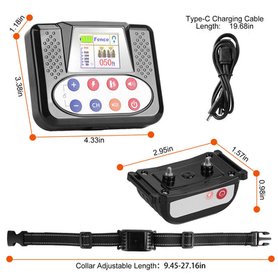 1Set 990FT Range Dog Wireless Fence Remote Training Collar IPX6 Waterproof Receiver With 0 - 9 Levels Beep Vibration Shock Mode 4 Channels Rechargeable Transmitter System - 5 - CJ
