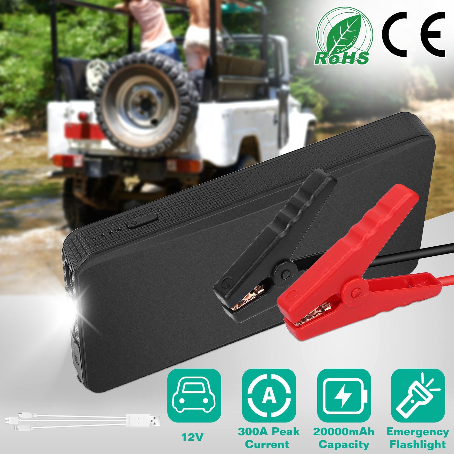 12V Car Jumper Starter 400A Peak 20000mAh Battery Charger Power Bank Portable Power Booster Battery With 3 Flashlight Modes - 5 - CJ