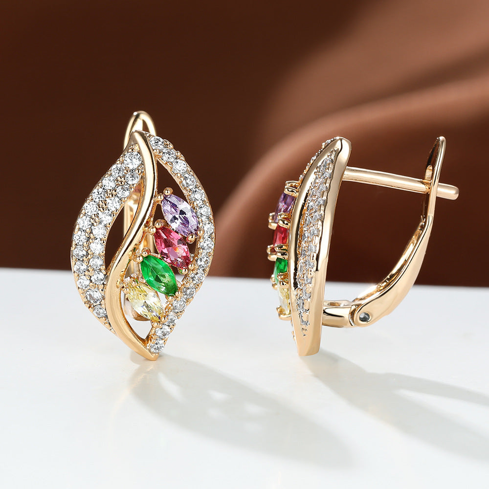 Ins Leaf - shaped Rhinestones Earrings Fashion Unique Zircon - encrusted Stud Earrings Women's Jewelry - 0 - CJ