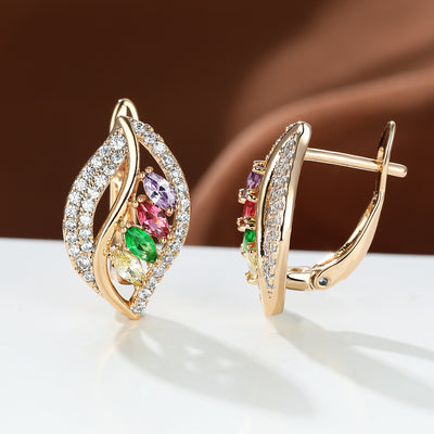 Ins Leaf - shaped Rhinestones Earrings Fashion Unique Zircon - encrusted Stud Earrings Women's Jewelry - 0 - CJ