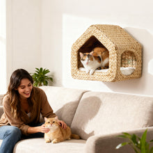 Wall Mounted Cat House, Cat Wall Furniture, Cat Wall Shelf with Washable Cushion, Natural - 5 - CJ
