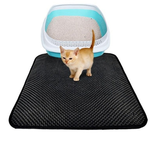 Double Layer Litter Cat Bed Pads Pet Cat Litter Mat Trapping Pets Litter Box Mat Pet Product Bed For Cats House Clean Mat - 0 - CJ - 55x70cm - Foldable black - CJJJCWMY00030 - 55x70cm - Foldable black