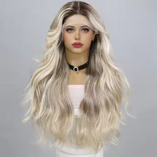European And American Fashion T - shaped Lace Gold Gradient Wavy Curly Hair Wigs Shipped From Warehouse - 5 - CJ