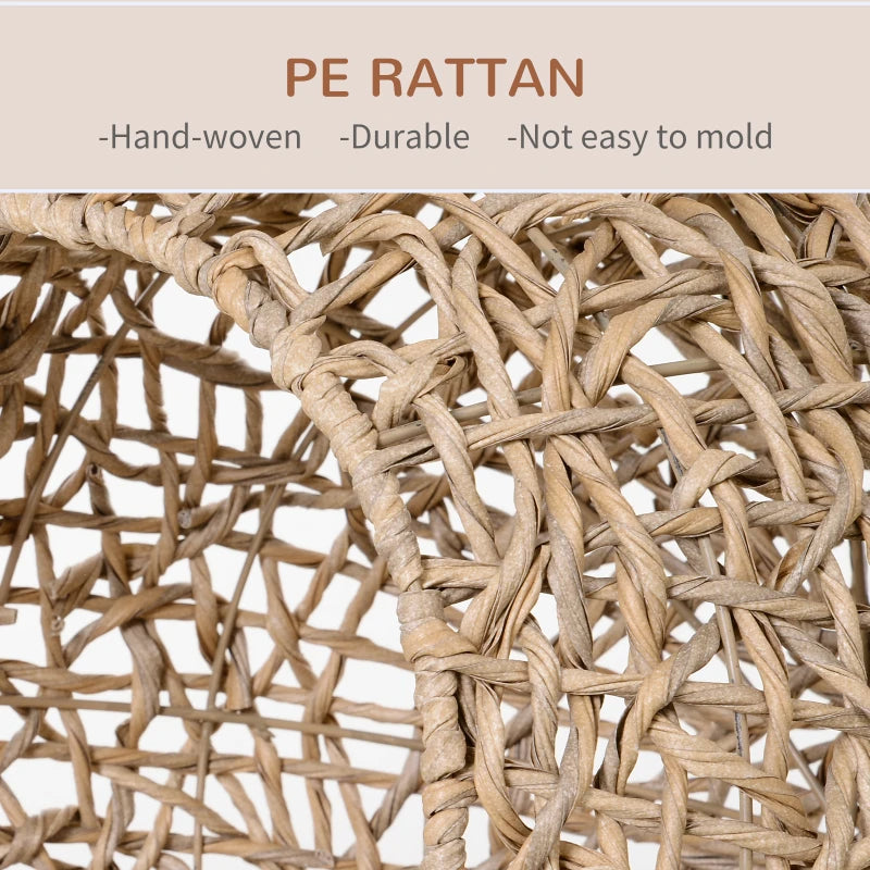 Weaved Cat Bed, Elevated Hand - woven Braided Banana Leaf Kitten House Condo With Cushion, Beige - 5 - CJ