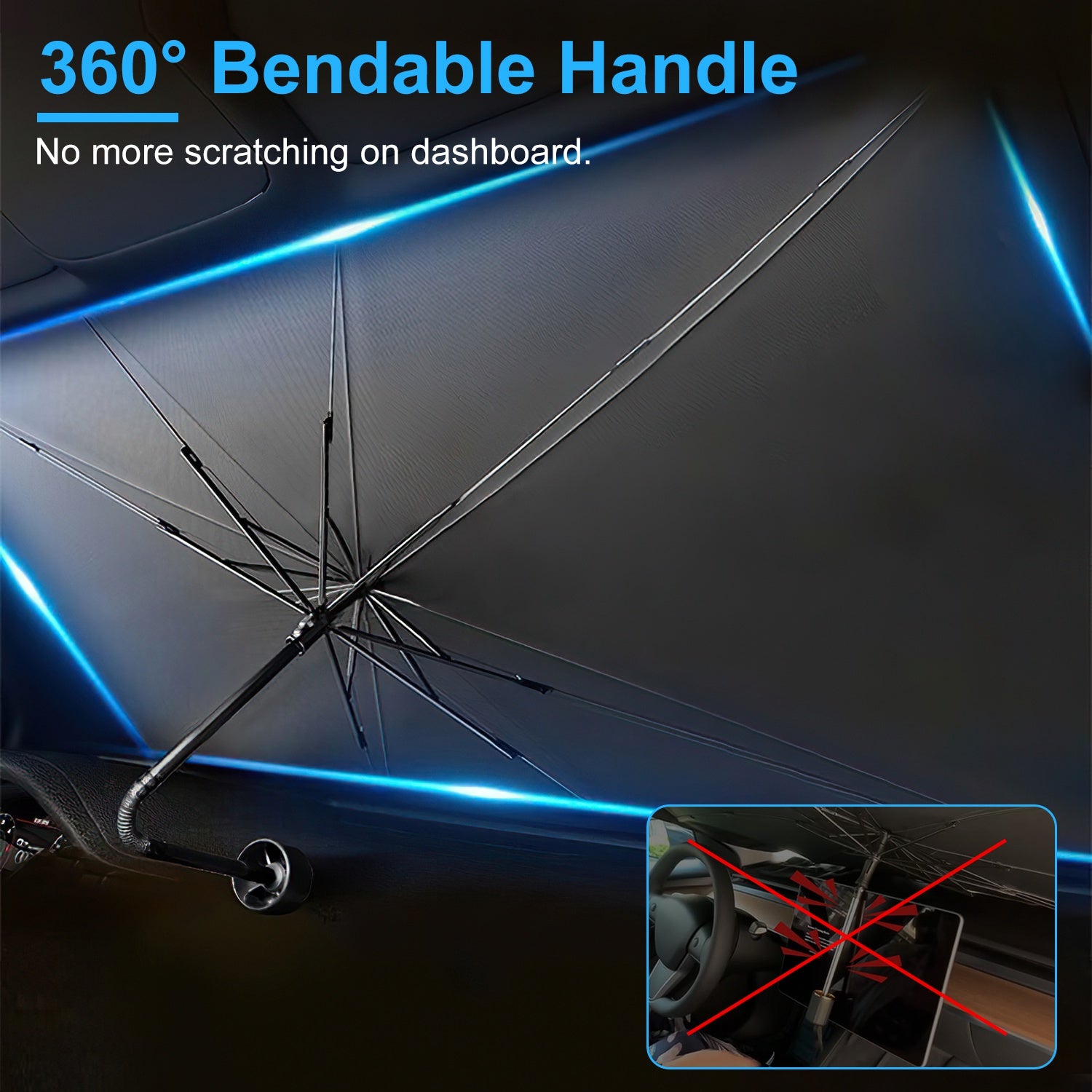 1Pc 57x33In Foldable Car Sun Umbrella Universal Sun Blocker Shield Shade Silver Titanium Sun Protector With Carry Bag For Car Truck SUV - 5 - CJ