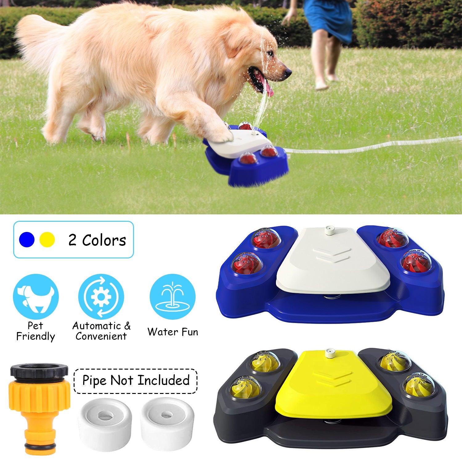 Blue - Yellow Color Options - 1Pc Dog Water Fountain Multifunctional Automatic Pet Water Dispenser Outdoor Step - on Activated Sprinkler For Drinking Shower Fun - 5 - CJ