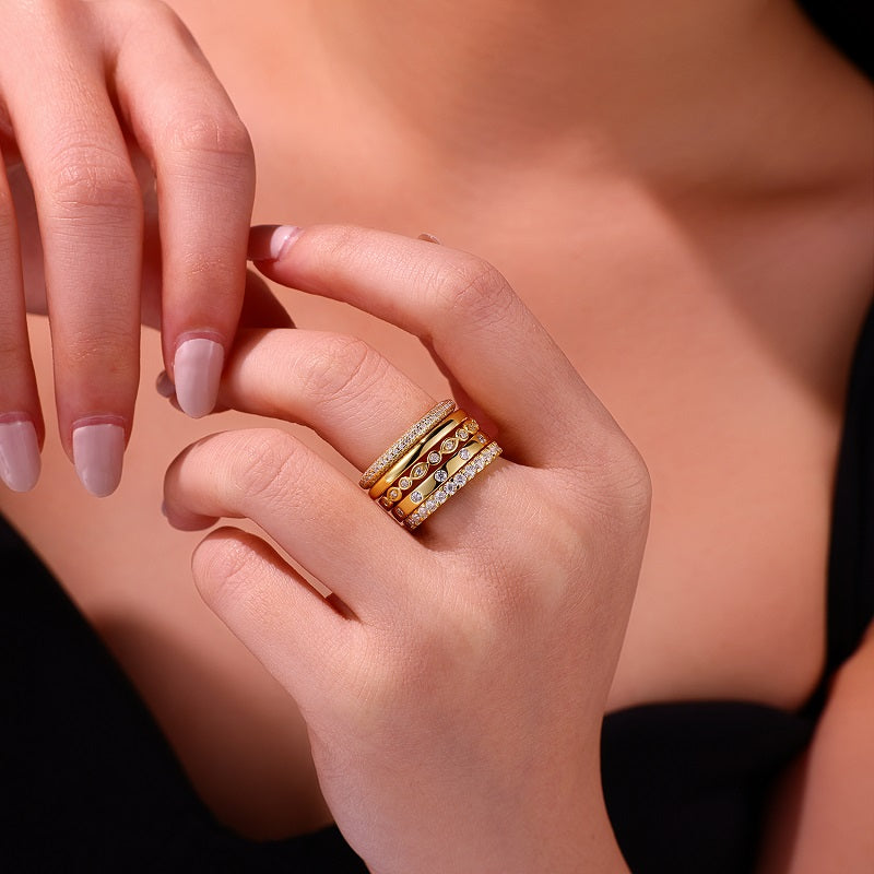 1Golden Stars - Fashionable Men’s And Women’s Ring And Ring Jewelry Set With Moissanite S925 Sterling Silver And Gold - plated Diamond Prohibit TikTok sales - 5 - CJ