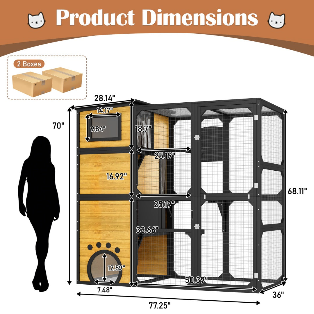 GO Large Cat Catio 4 Tiers Cat Enclosure For Outdoor, Cat House Weatherproof Attached To Window For Multiple Cats With Platforms And Resting Rooms, Brown - 5 - CJ