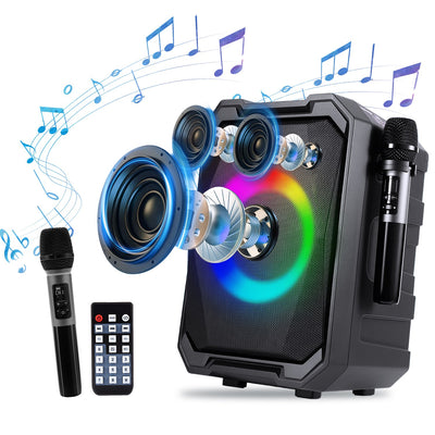 1Pc Portable Wireless Party Speaker With LED Light 2 Wireless Mics Remote Control TWS Music Accompany Mic. Priority Bass Echo Mic Treble Guitar In - 5 - CJ