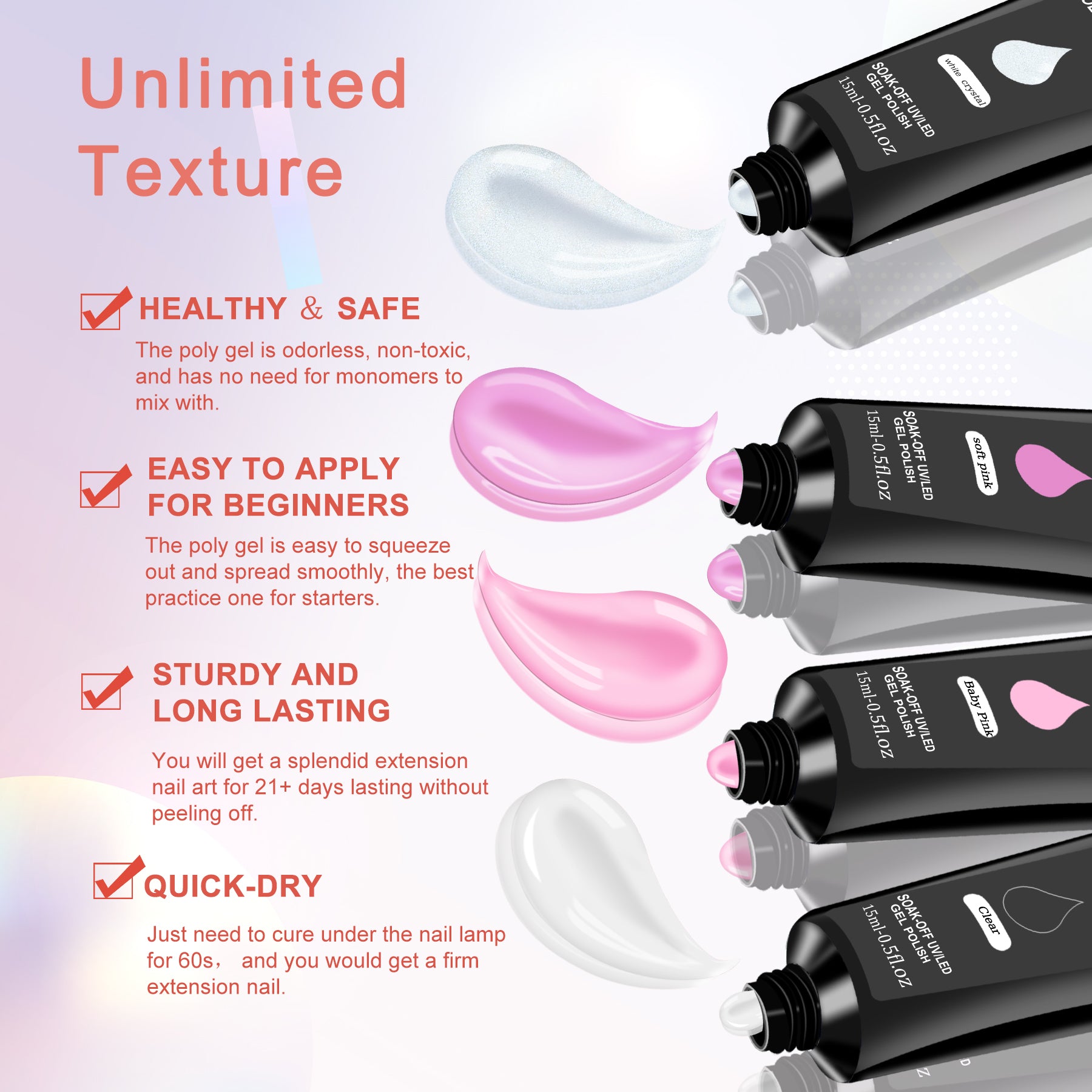 6 PCS Poly Gel Nail Kit With UV Lamp, Nail Brush And Nail Forms Top Base Coat Builder Nails Art Tools - 5 - CJ