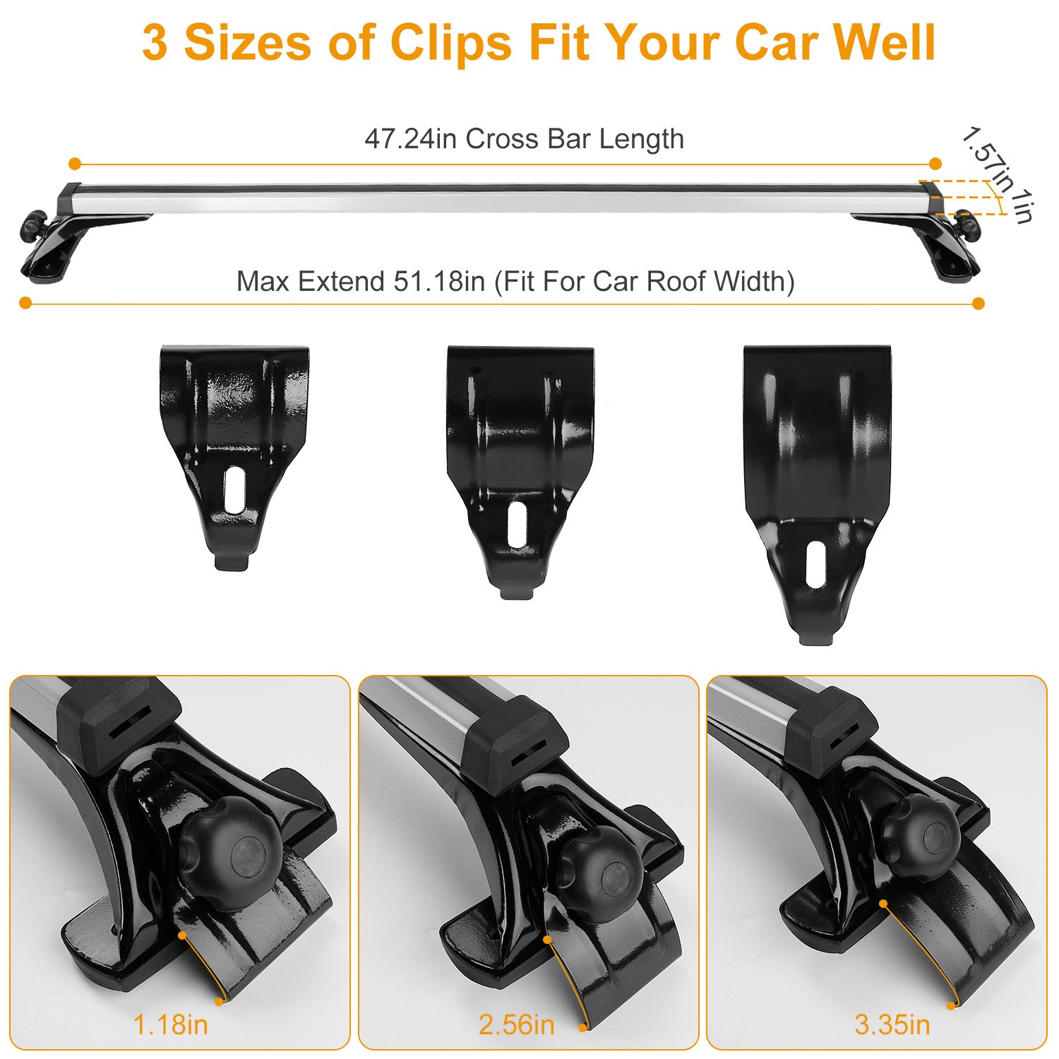 47.24in Universal Top Roof Rack Cross Bar Cargo Carrier Aluminum Crossbar Rack With 165LBS Capacity Fit For Most Vehicle Wagon Car Without Roof Side Rail