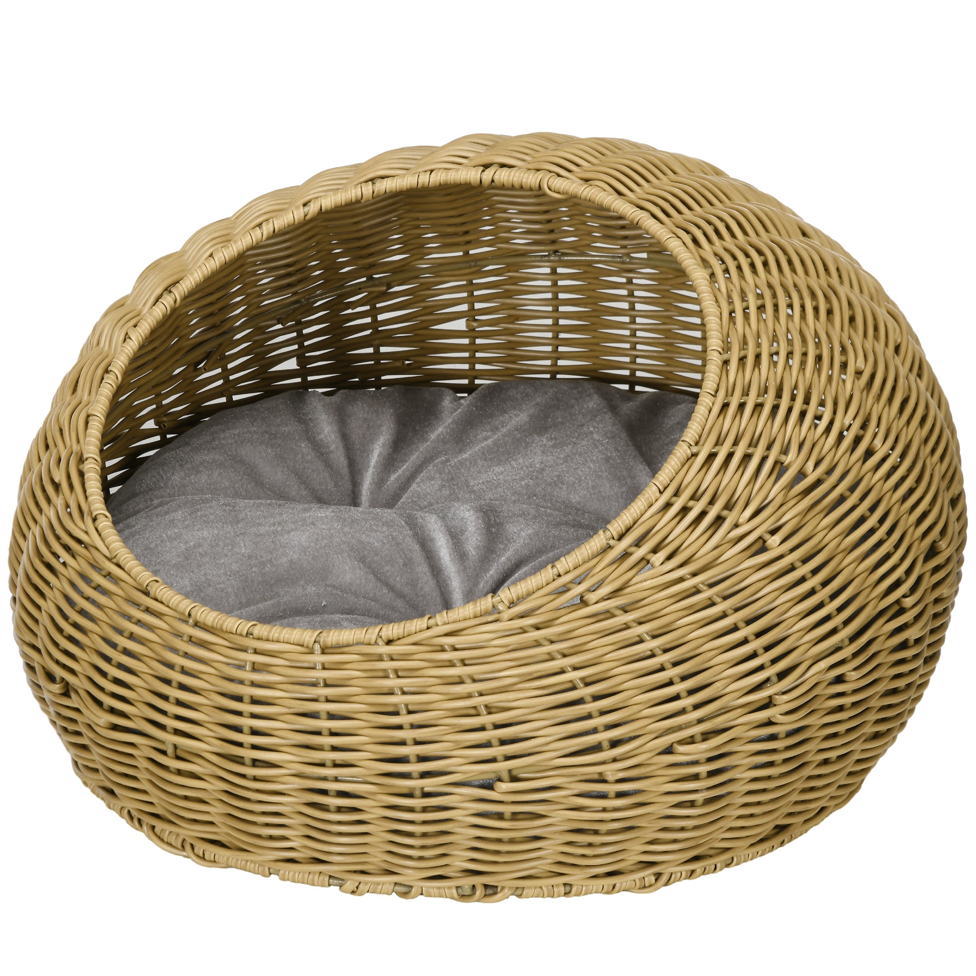 Rattan Cat Bed with Washable Cushion for Cats, Puppies, Light Brown - 5 - CJ