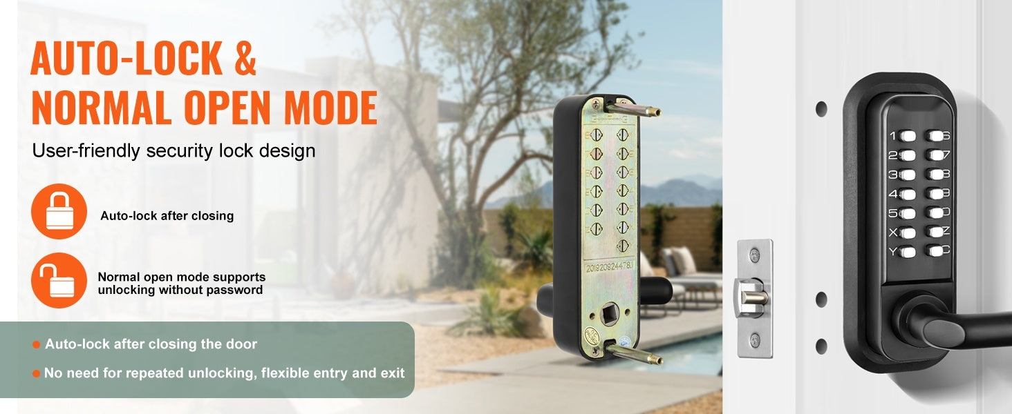 Mechanical Keyless Entry Door Lock, 14 Digit Keypad, Double - sided Embedded Outdoor Gate Door Locks Set With Keypad And Handle, Water - proof Zinc Alloy, Easy To Install, For Garden, Yard, Garage - 5 - CJ