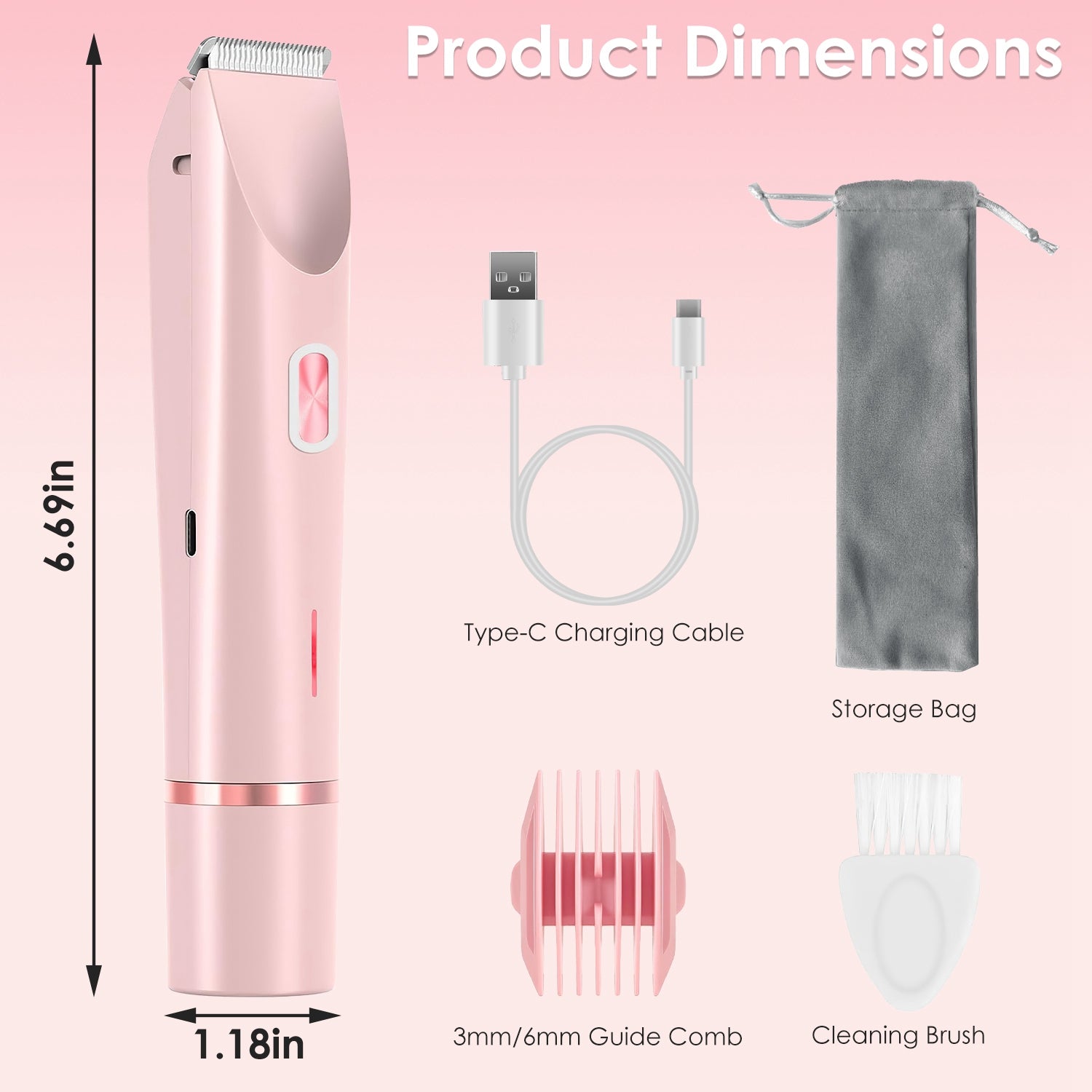 1Pc 2 In 1 Bikini Trimmer For Women Dual Head Cordless Body Shaver IPX7 Waterproof Rechargeable Pubic Hair Razor Wet And Dry Use For Bikini Underarm Leg Arm Body Face - 5 - CJ