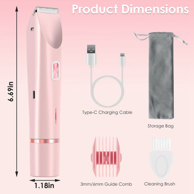 1Pc 2 In 1 Bikini Trimmer For Women Dual Head Cordless Body Shaver IPX7 Waterproof Rechargeable Pubic Hair Razor Wet And Dry Use For Bikini Underarm Leg Arm Body Face - 5 - CJ