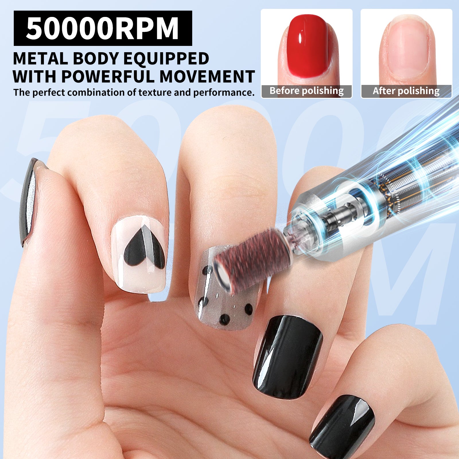 50000RPM Professional Electric Nail File Kit - Rechargeable Cordless Nail Drill For Acrylics Gel Nails, Portable E File Machine With 6 Bits For Home Salon Manicure Pedicure Care - 5 - CJ