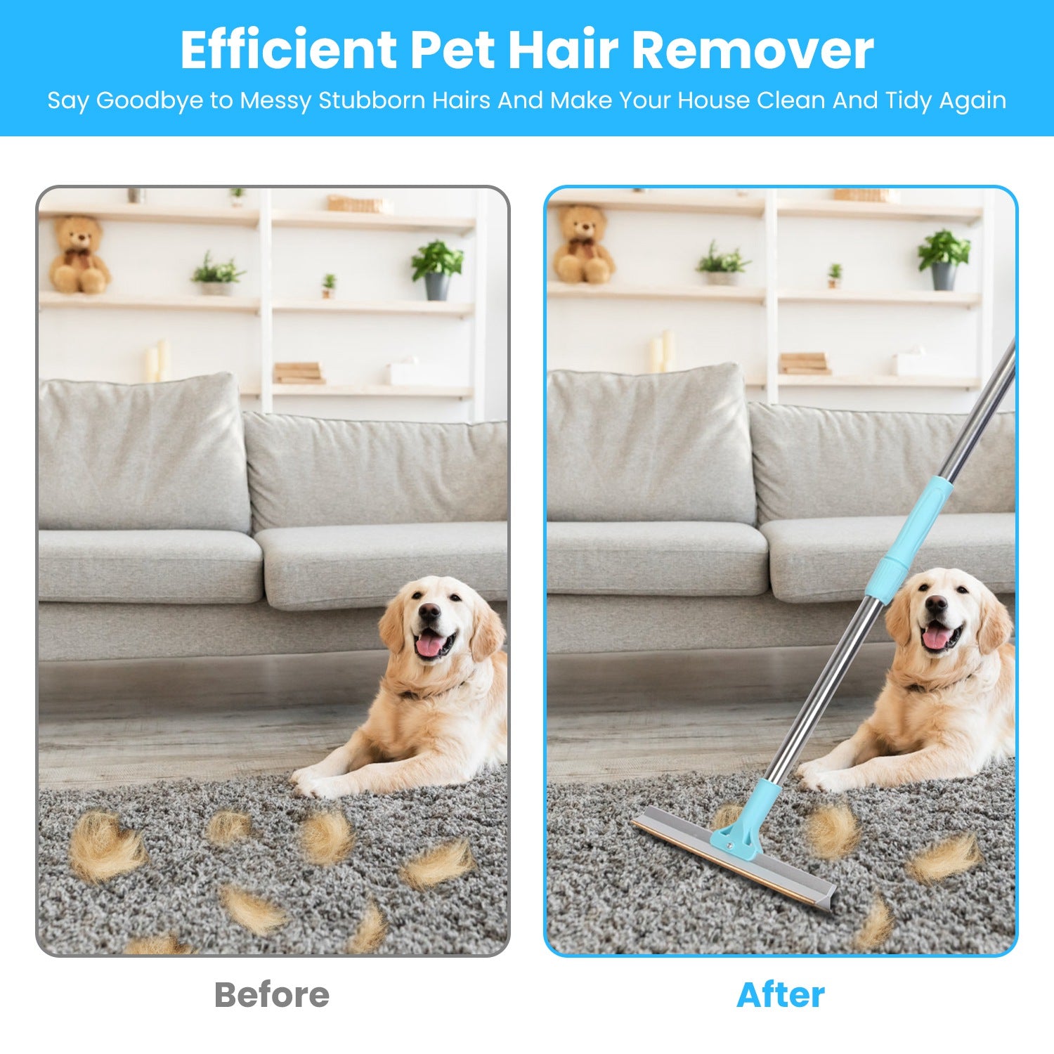 1Pc Pet Hair Removal Rake With 54.33in Adjustable Telescopic Rod Multi - Fabric Dog Cat Hair Scraper Lint Shaver For Carpet Rug Clothes Couch - 5 - CJ