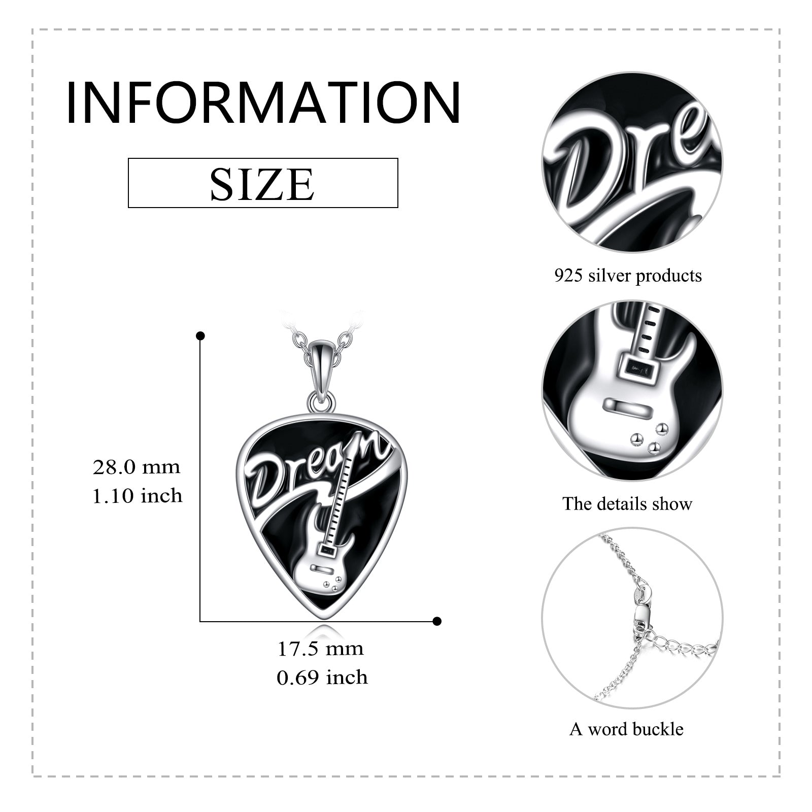 Sterling Silver Music Guitar Pick Pendant Necklace Jewelry Gifts for Women - 5 - cjdropshipping