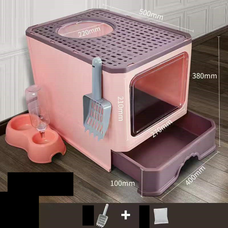 Large Double Door Drawer Foldable Cat Litter Basin - 0 - CJ