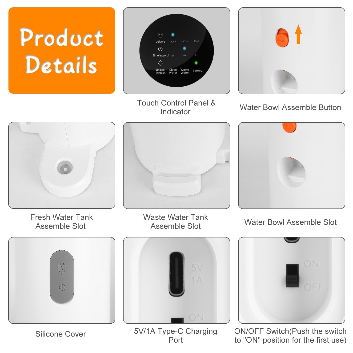 1Pc Smart Pet Water Fountain Automatic Cat Water Dispenser 3L Cordless Rechargeable Dog Water Fountain Self - Refill With 3 Adjustable Volume 3 Time Intervals Touch Control - 5 - CJ