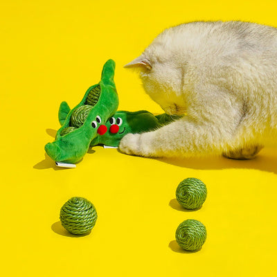 3PCS Cat Toy Balls, Interactive Pet Play Balls Sisal Rope Scratching Chew Ball Toy With Rustling Sound Pea Pod Storage For Indoor Kitten Training Hunting - 5 - CJ