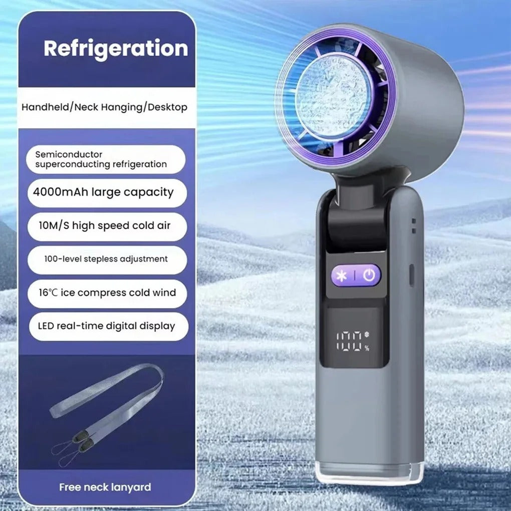 Violent Ice Cooling Fan Handheld Portable Fan Rechargeable Speed Ice Cooling Handheld Small Fan High Speed Folding Neck Type Fan - 5 - CJ