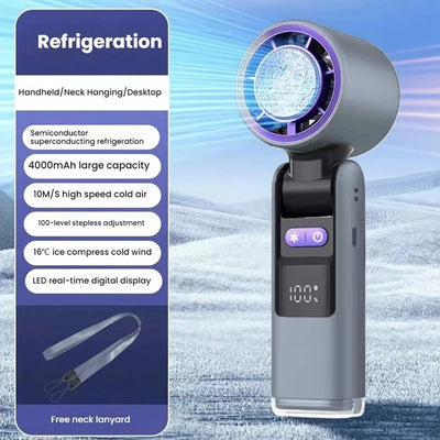 Violent Ice Cooling Fan Handheld Portable Fan Rechargeable Speed Ice Cooling Handheld Small Fan High Speed Folding Neck Type Fan - 5 - CJ