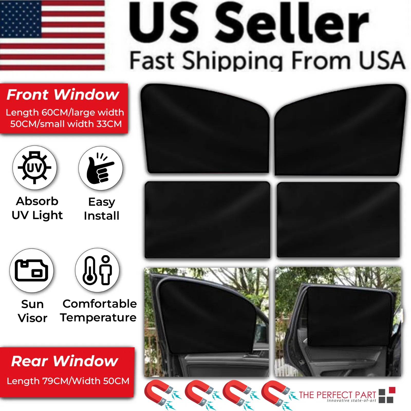 4X Magnetic Car Side Front Rear Window Sun Shade Cover Mesh Shield UV Protection - 5 - cjdropshipping - Default Title - CJQC245622101AZ