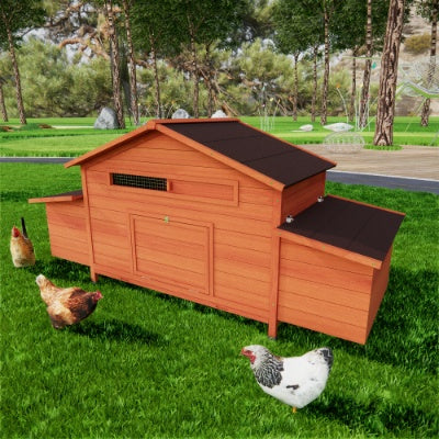 Large Wooden Chicken Coop Outdoor Hen House Poultry Cage For Outdoor With 2 Sides Nesting Boxes,2 Free - range Doors Leakproof Tray - 5 - CJ
