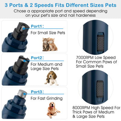 1Pc Dog Nail Grinder 2 Speeds Quiet USB Rechargeable Pet Nail Grinder Professional Pet Nail Trimmer Cordless Paws Grooming & Smoothing Claw Care For Small Medium Large Dogs & Cats - 5 - CJ