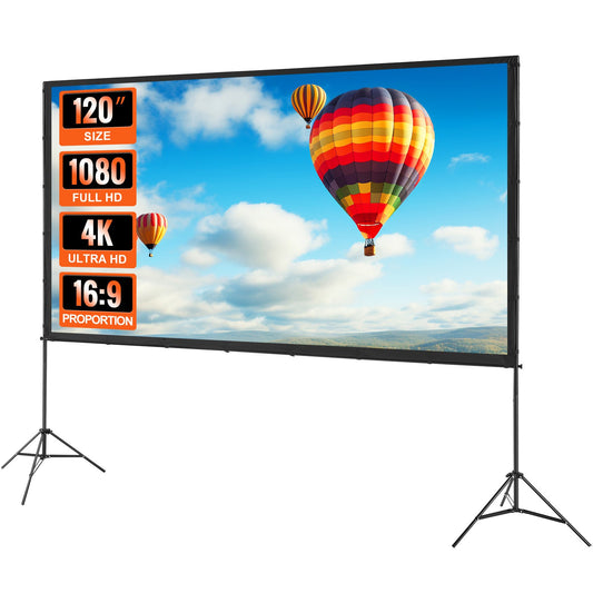 Projector Screen With Stand, 120 Inch 16:9 4K 1080 HD Outdoor Movie Screen With Stand, Wrinkle - Free Projection Screen With Tripods And Carry Bag, For Home Theater Cinema Backyard Movie Night - 5 - CJ