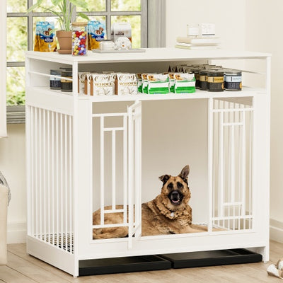 43.3 Inch Large Dog Kennel Furniture, Wooden Kennel With Divider - 5 - CJ
