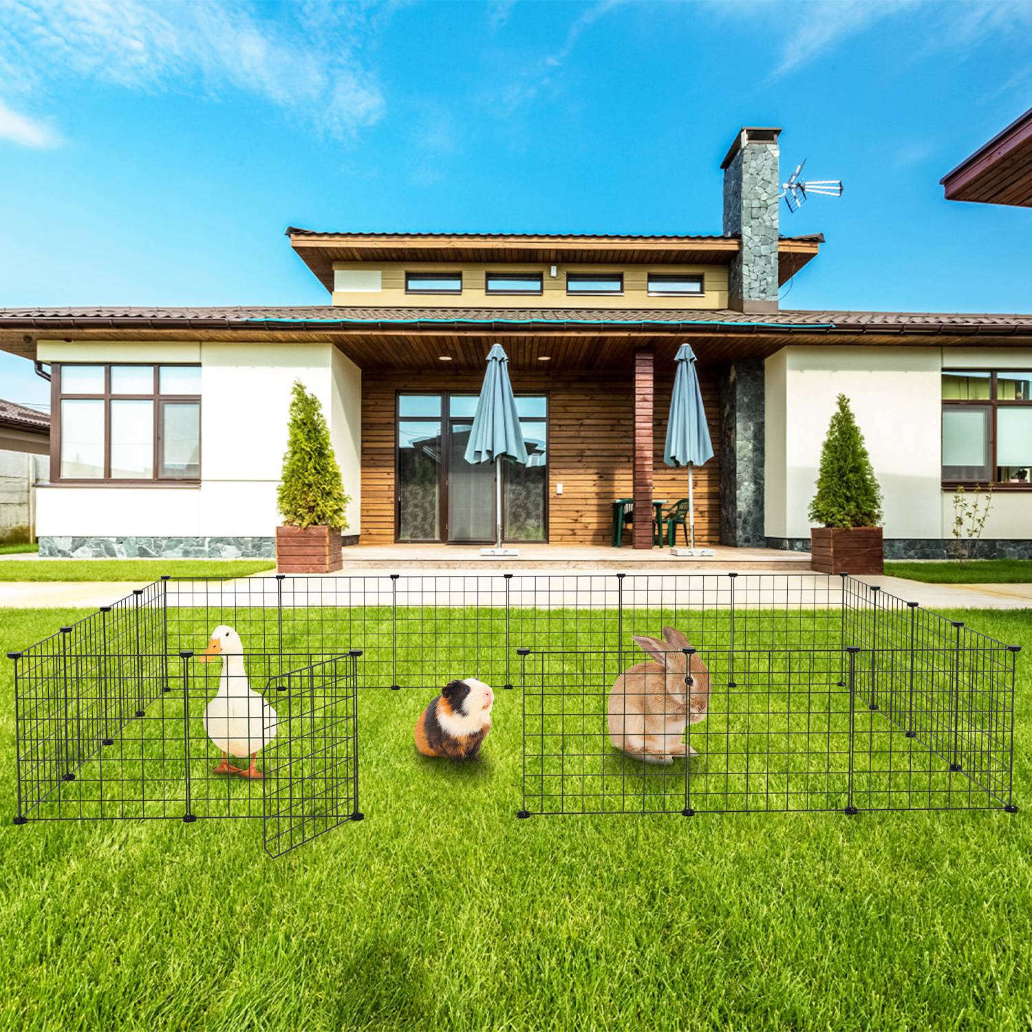 1Pc Small Animal Playpen With Door Dog Metal Playpen Small Medium Kitten Puppy Guinea Pig Rabbit Kennel Small Animal Cage Metal Wire Fence For Indoor Outdoor Yard Camping - 5 - CJ