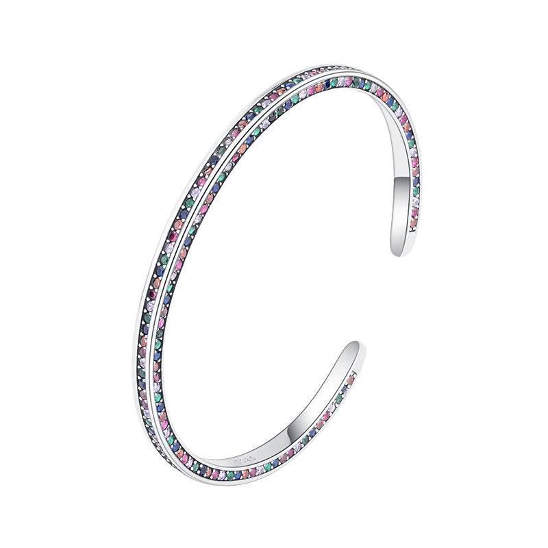 925 Sterling Silver Three Side Rainbow Zircon Bracelet Women Ins Small Minority Design Luxury High Sense Delicate Cool Wind - 4 - CJ