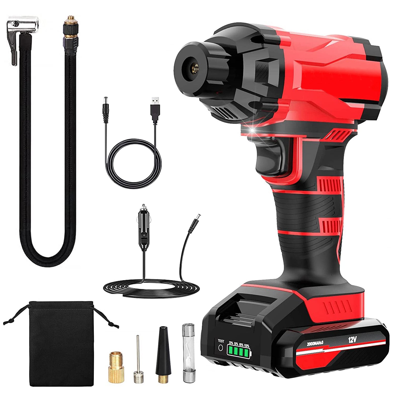 1Pc 150PSI Cordless Car Tire Inflator Rechargeable  2V Portable Electric Air Compressor With LED Light For Car Bike Motorcycle Ball - 5 - CJ