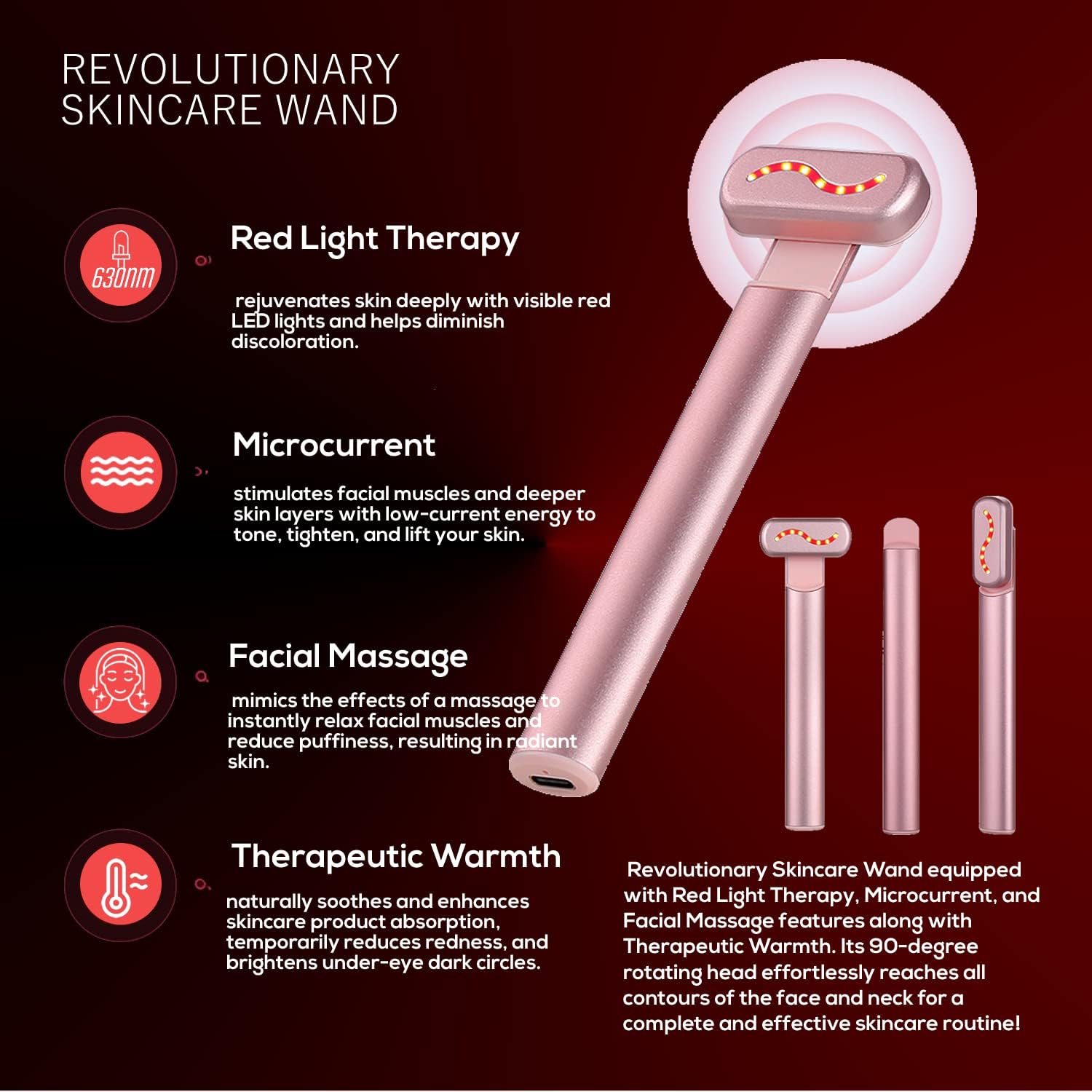 4 In 1 Portable Skin Care Vibration Massager Facial Rejuvenation Hand Held Equipment Face Beauty Eye LED Red Light Therapy Wand - 5 - CJ