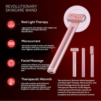 4 In 1 Portable Skin Care Vibration Massager Facial Rejuvenation Hand Held Equipment Face Beauty Eye LED Red Light Therapy Wand - 5 - CJ