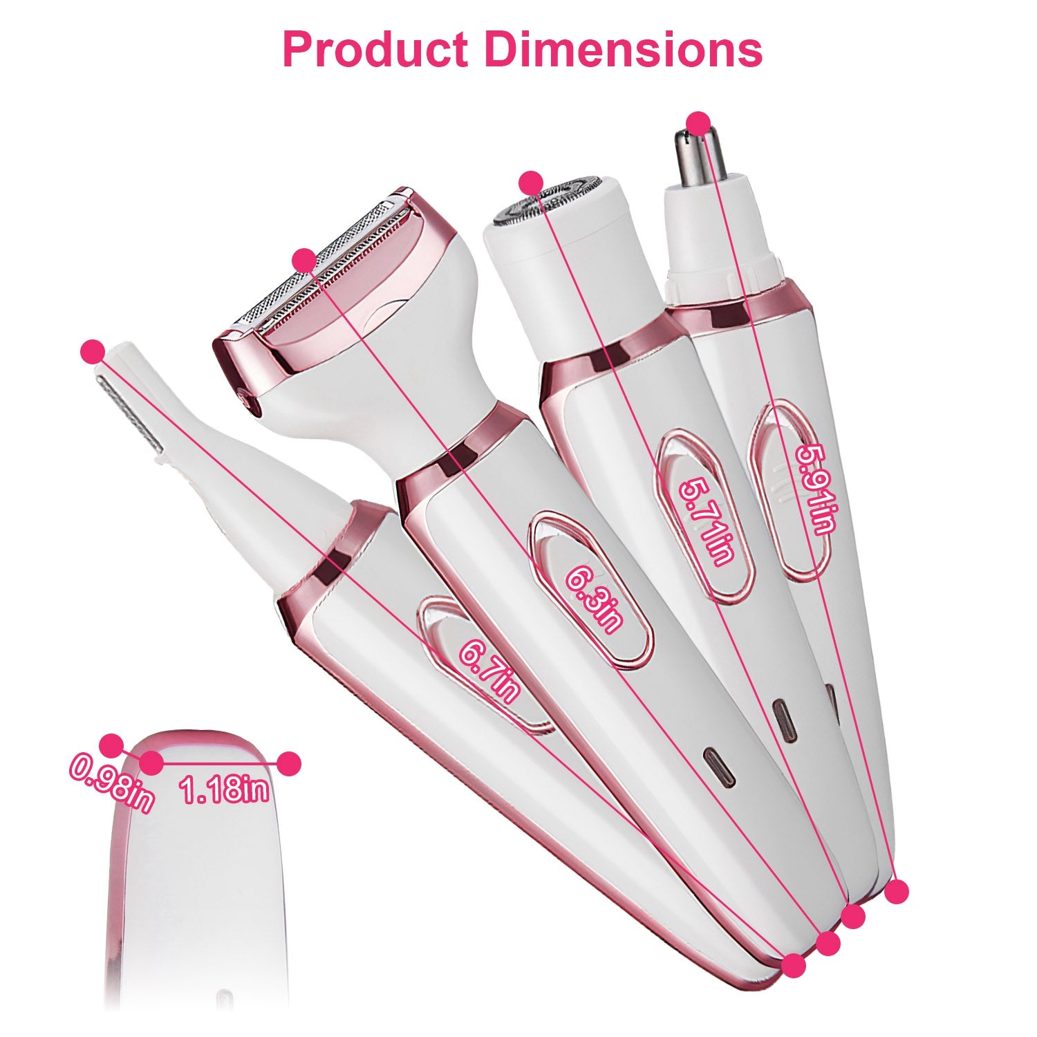 1Pc 4 In 1 Electric Razor For Women Painless Grooming Kit Rechargeable Eyebrow Nose Hair Pubic Hair Bikini Trimmer Face Shaver - 5 - cjdropshipping