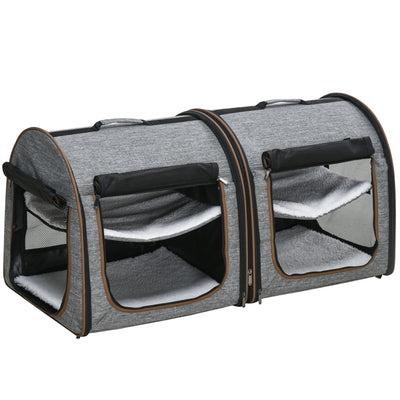 Portable Soft - sided Pet Cat Carrier With Divider, Two Compartments, Padded And Storage Bag, Grey - 5 - CJ