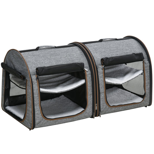Portable Soft - sided Pet Cat Carrier With Divider, Two Compartments, Padded And Storage Bag, Grey - 5 - CJ