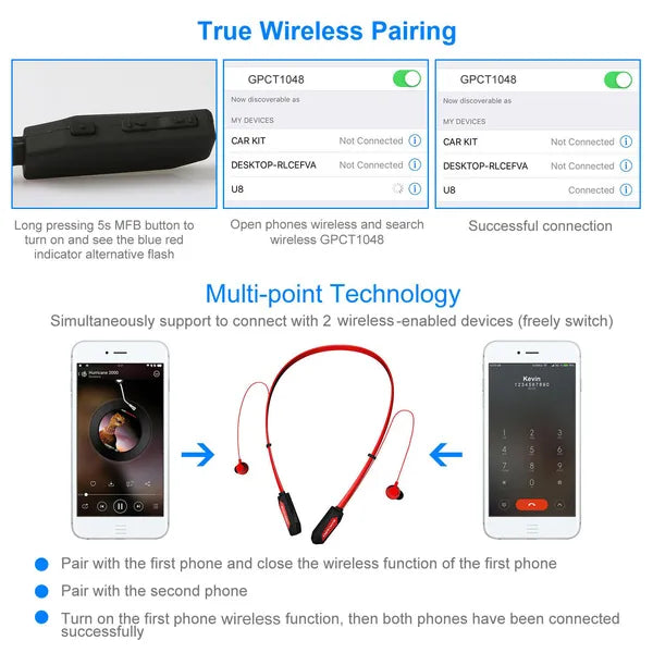 Wireless Neckband Headphones V4.2 Sweat - proof Sport Headsets Earbuds In - Ear Magnetic Neckbands Stereo Earphone - 5 - CJ