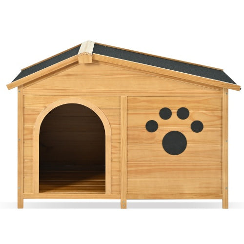 48 Wooden Dog House Outdoor With Porch, Dog Kennel With Water - Resistant Asphalt Roof And Fencing,Indoor & Outdoor Dog Crate With Paw Print, Medium, Nature - 5 - CJ