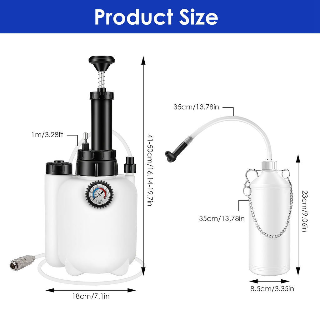 1 Set 3L Manual Brake Bleeder Kit One Person Brake Bleed Vacuum Pump Automotive Brake Fluid Bleeding Kit With 1L Waste Oil Bottle 4 Master Cylinder Adapters Gloves Funnel Fit For Most Vehicles