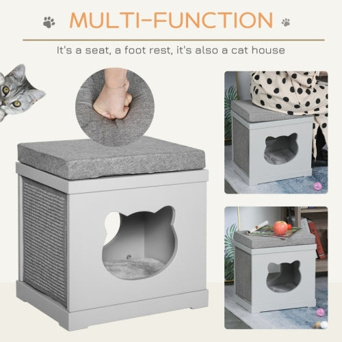 PawHut Cat House Bed Kitten Cave Cube Indoor For Small Pet With Removable Sisal Scratching Pads Soft Cushions, 41x30x36 Cm, Grey - 5 - CJ