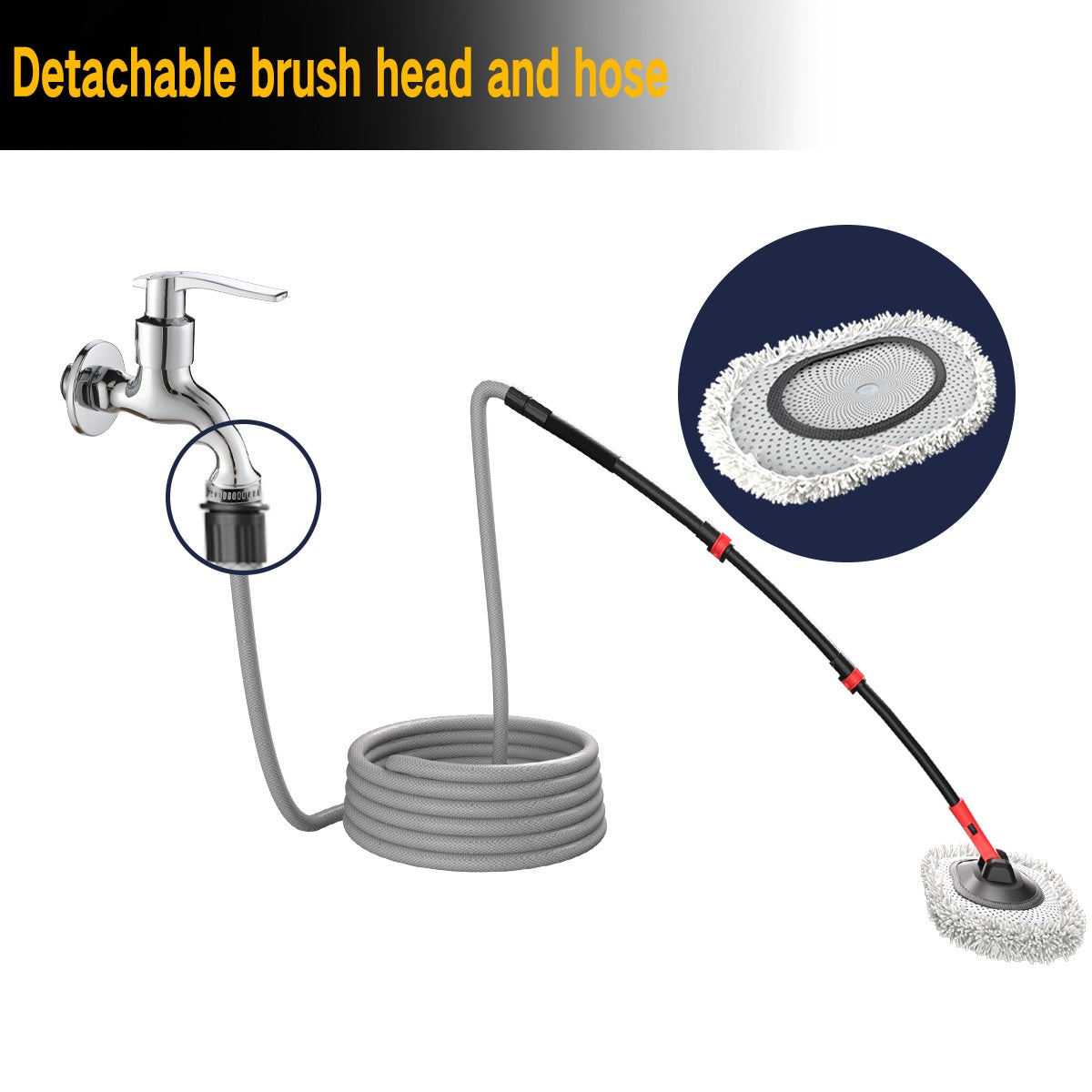 Portable 41 - inch Automatic Water Car Wash Mop For Home And Outdoor Use, Featuring A Soft Brush Head To Prevent Scratches, Includes A 10 - meter Hose That Connects To A Water Faucet, Suitable For Cleanin - 5 - cjdropshipping
