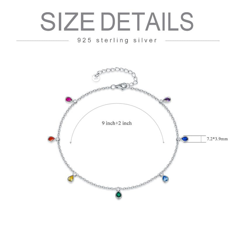 Anklets for Women Sterling Silver Multi Color Oval Rainbow Anklet Bracelets Fashion Jewelry Gifts for Women Teen Girls Friend Birthday
