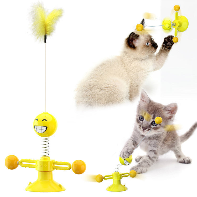 Cat Rotating Windmill Multi - Function Toys Itch Scratching Device Teeth Shining Toy - 0 - CJ - Yellow Spring man - CJJJCWGY01430 - Yellow Spring man