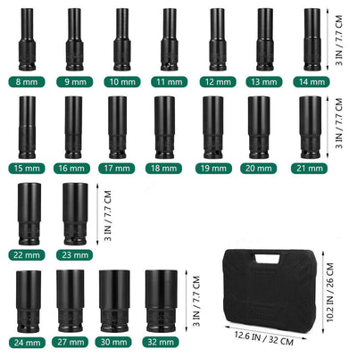 20PCS Deep Impact Socket Set 1 2 Inch Drive Metric 8 - 32mm Lifetime Warranty UK - 5 - CJ