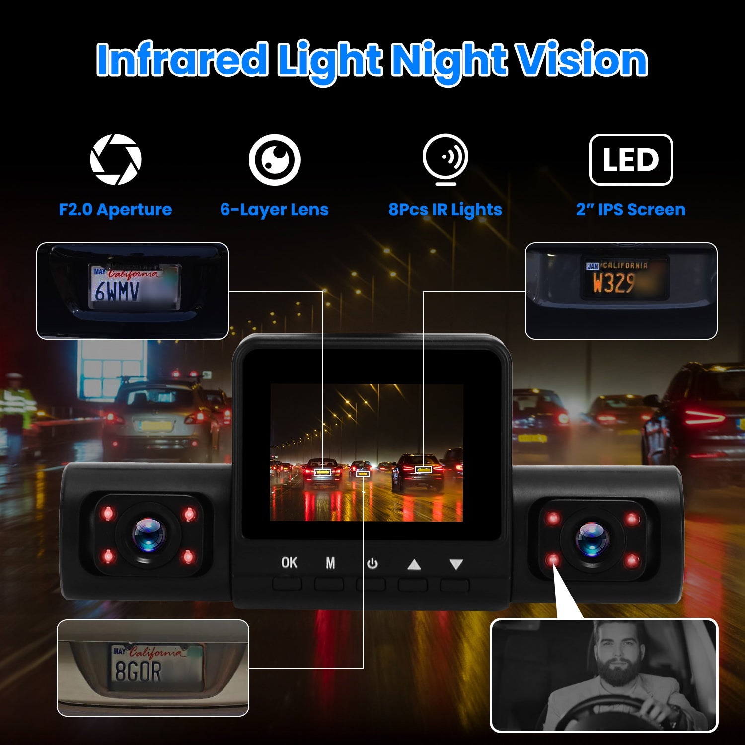 1Pc 360 Degree View FHD 4 Channel Dash Cam 1080P Front 480P Rear Left Right Inside Dash Camera With IR Night Vision Loop Recording Motion Detection Free 32GB MMC Card - 5.0 - CJ