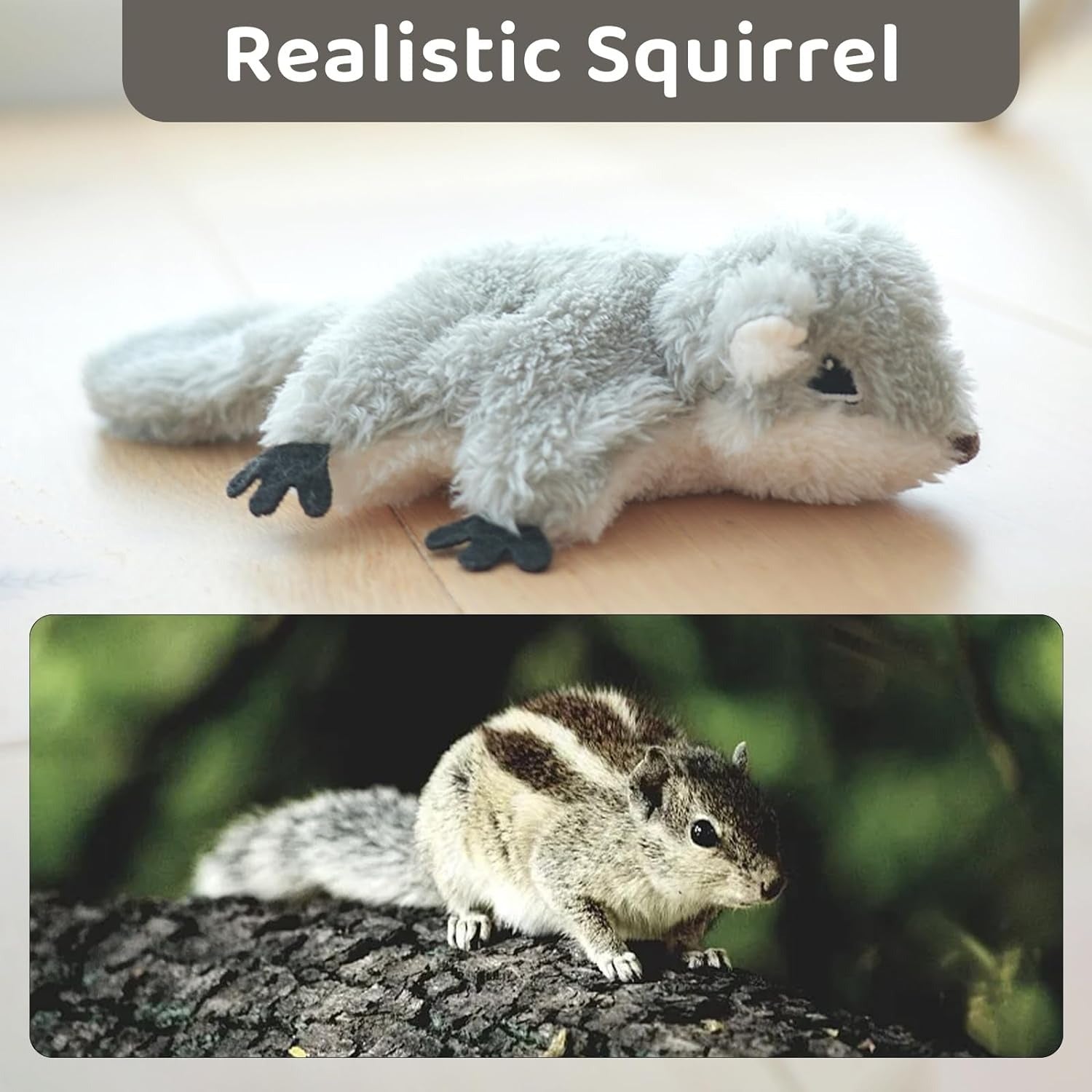 Pet Toys Cat Catnip Toys Flapping Squirrel, Rechargeable Touch Activated Kitten Toys, Lifelike Interactive Cats Toy Indoor, Cat Kicker Plush Toys For All Breeds Universal Interactive Toy Cat T - 5 - CJ